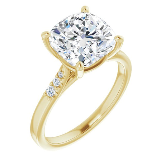 10K Yellow Gold Customizable 7-stone Cushion Cut Cathedral Style with Triple Graduated Round Cut Side Stones