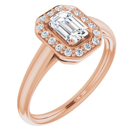 10K Rose Gold Customizable Emerald/Radiant Cut Design with Loose Halo