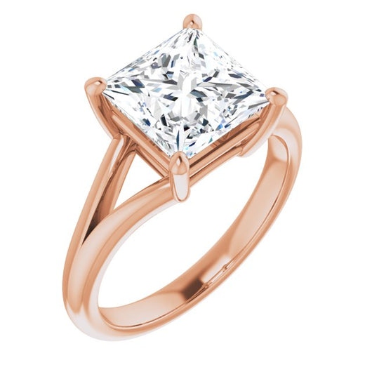 10K Rose Gold Customizable Princess/Square Cut Solitaire with Tapered Split Band