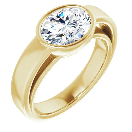 10K Yellow Gold Customizable Cathedral-Bezel Oval Cut Solitaire with Wide Band