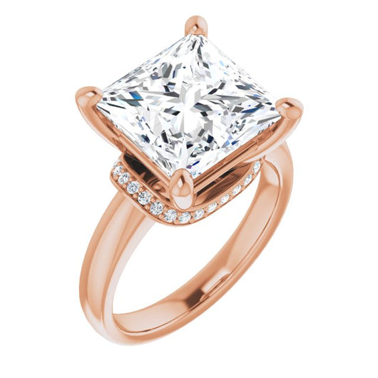 10K Rose Gold Customizable Princess/Square Cut Style featuring Saddle-shaped Under Halo