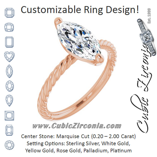 Cubic Zirconia Engagement Ring- The Donna Lea (Customizable Marquise Cut Solitaire featuring Braided Rope Band)