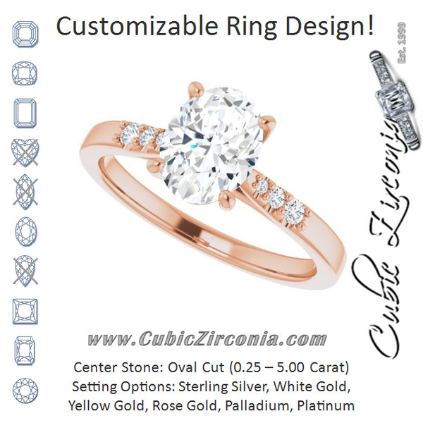 Cubic Zirconia Engagement Ring- The Kayla Love (Customizable 7-stone Oval Cut Cathedral Style with Triple Graduated Round Cut Side Stones)