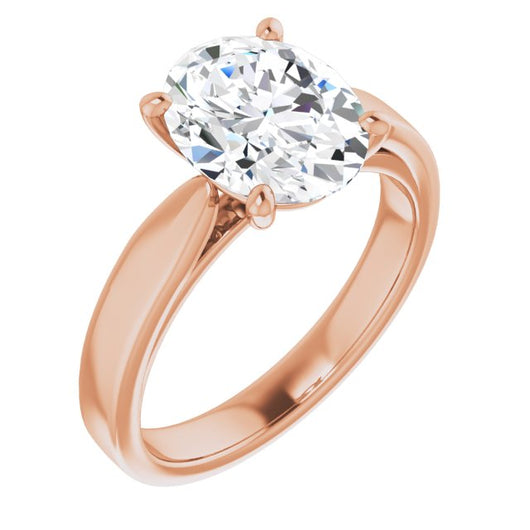 10K Rose Gold Customizable Oval Cut Cathedral Solitaire with Wide Tapered Band