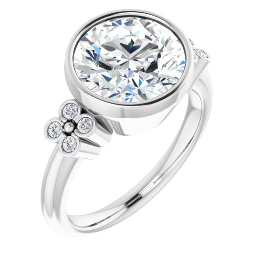 10K White Gold Customizable 9-stone Bezel-set Round Cut Design with Quad Round Bezel Side Stones Each Side