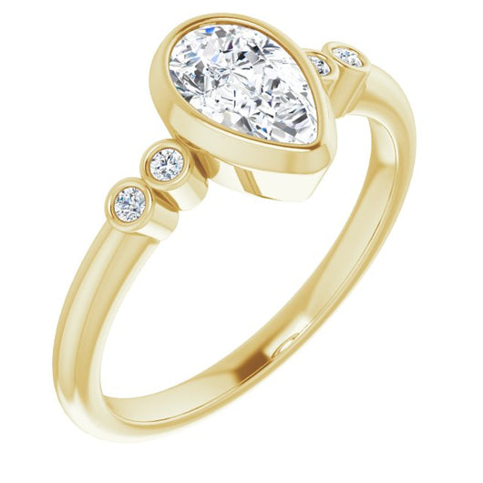 10K Yellow Gold Customizable 5-stone Bezel-set Pear Cut Design with Quad Round-Bezel Side Stones