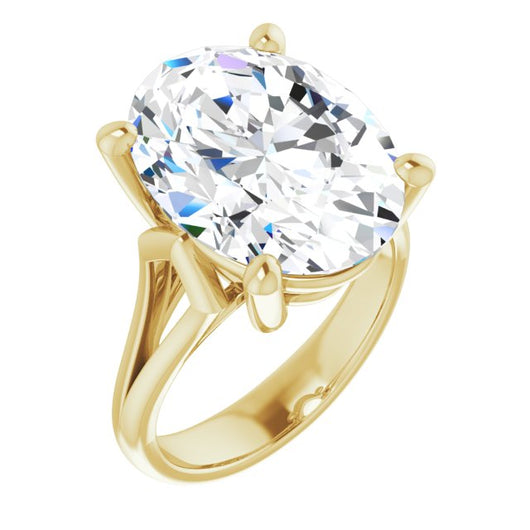 10K Yellow Gold Customizable Cathedral-Raised Oval Cut Solitaire with Angular Chevron Split Band