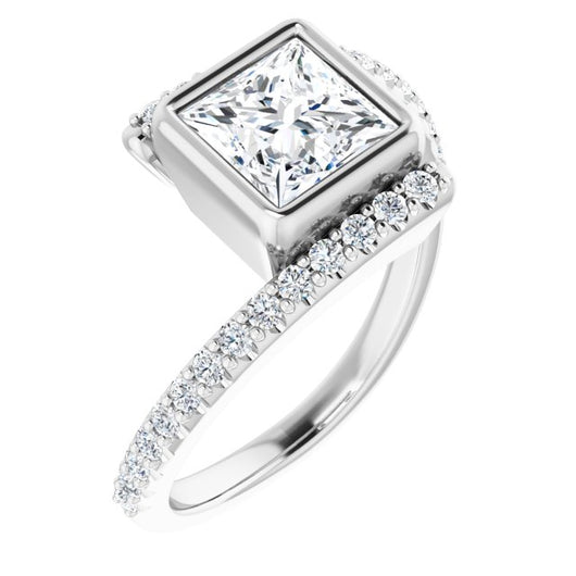 10K White Gold Customizable Bezel-set Princess/Square Cut Design with Bypass Pavé Band