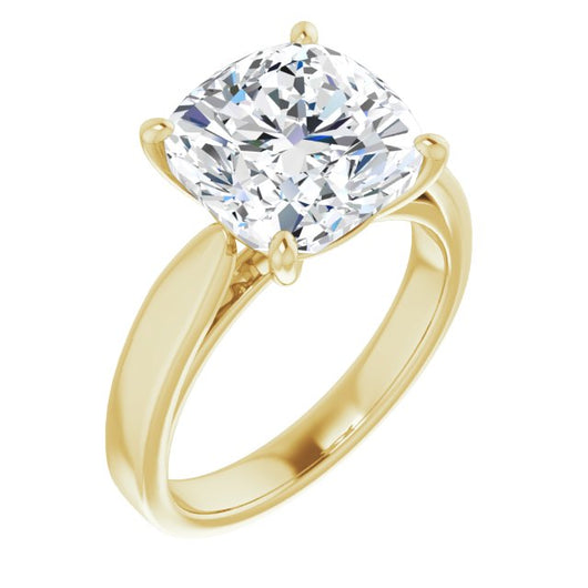 10K Yellow Gold Customizable Cushion Cut Cathedral Solitaire with Wide Tapered Band