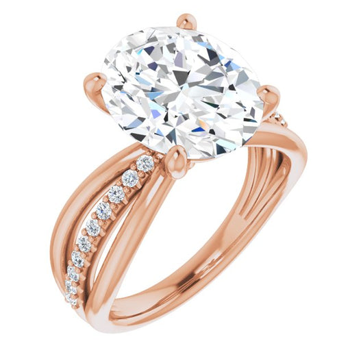 10K Rose Gold Customizable Oval Cut Design with Tri-Split Accented Band