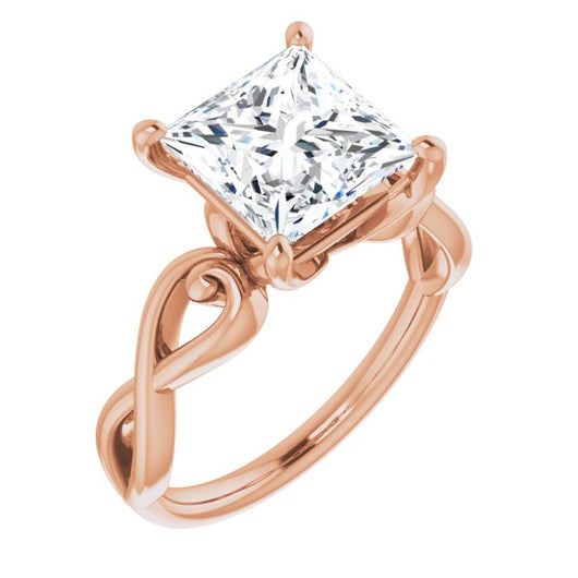 10K Rose Gold Customizable Princess/Square Cut Solitaire Design with Tapered Infinity-symbol Split-band