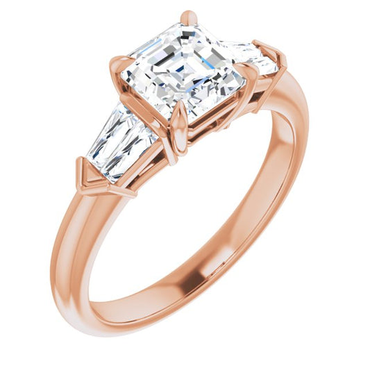 10K Rose Gold Customizable 5-stone Design with Asscher Cut Center and Quad Baguettes