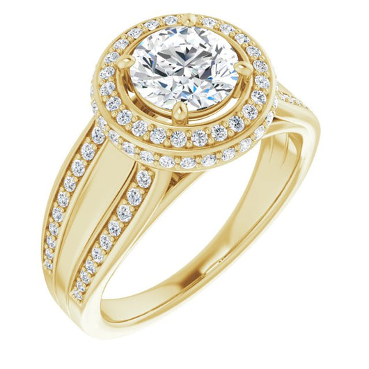 10K Yellow Gold Customizable Halo-style Round Cut with Under-halo & Ultra-wide Band