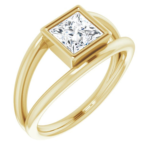 10K Yellow Gold Customizable Bezel-set Princess/Square Cut Style with Wide Tapered Split Band