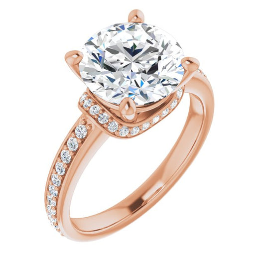 10K Rose Gold Customizable Round Cut Setting with Organic Under-halo & Shared Prong Band