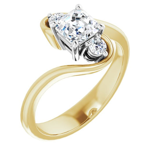 14K Yellow & White Gold Customizable 3-stone Asscher Cut Setting featuring Artisan Bypass