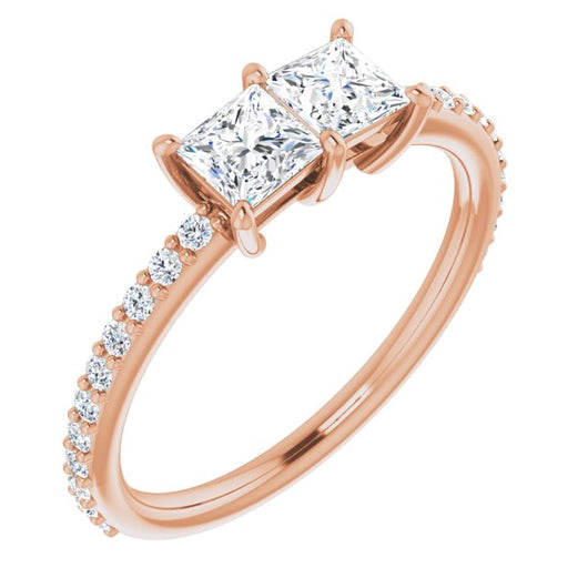 10K Rose Gold Customizable Enhanced 2-stone Princess/Square Cut Design with Ultra-thin Accented Band