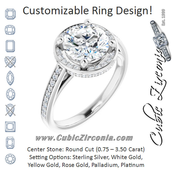 Cubic Zirconia Engagement Ring- The Estelle (Customizable Cathedral-Halo Round Cut Design with Under-halo & Shared Prong Band)