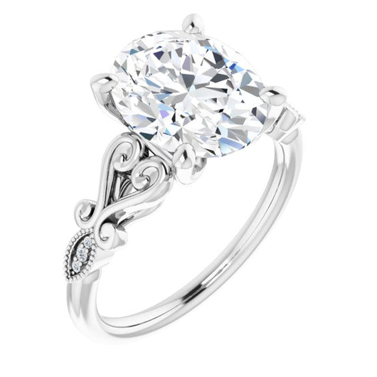 Platinum Customizable 7-stone Design with Oval Cut Center Plus Sculptural Band and Filigree