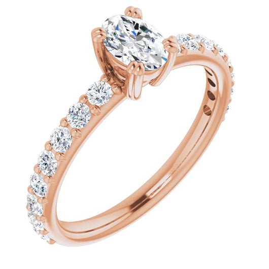 10K Rose Gold Customizable Oval Cut Design with Large Round Cut 3/4 Band Accents