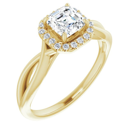 10K Yellow Gold Customizable Cathedral-Halo Asscher Cut Design with Twisting Split Band