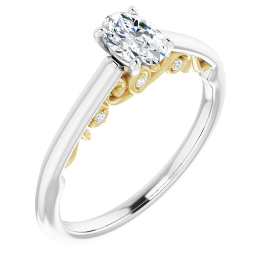 14K White & Yellow Gold Customizable Cathedral-set Oval Cut Style featuring Peekaboo Trellis Hidden Stones