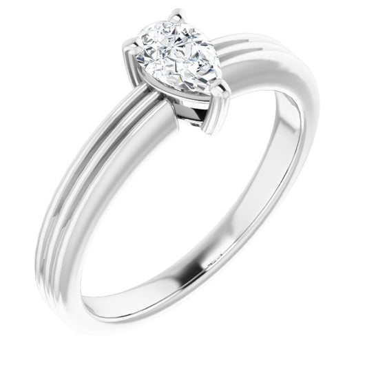 10K White Gold Customizable Pear Cut Solitaire with Double-Grooved Band