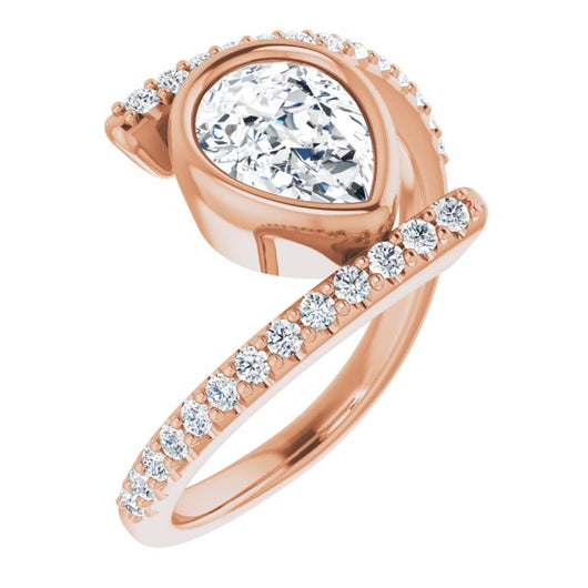 10K Rose Gold Customizable Bezel-set Pear Cut Design with Bypass Pavé Band