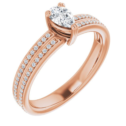 10K Rose Gold Customizable Pear Cut Center with 100-stone* "Waterfall" Pavé Split Band