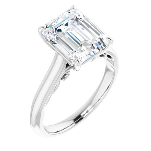 10K White Gold Customizable Emerald/Radiant Cut Cathedral Solitaire with Two-Tone Option Decorative Trellis 'Down Under'