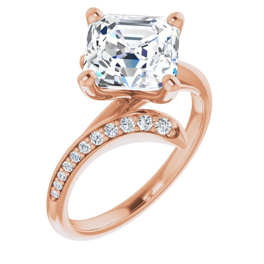 10K Rose Gold Customizable Asscher Cut Style with Artisan Bypass and Shared Prong Band