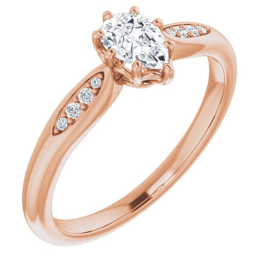 10K Rose Gold Customizable 9-stone Pear Cut Design with 8-prong Decorative Basket & Round Cut Side Stones