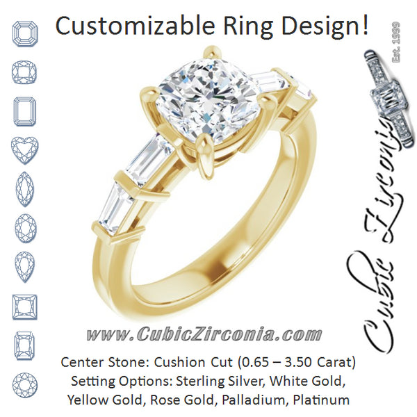 Cubic Zirconia Engagement Ring- The Bodhi (Customizable 9-stone Design with Cushion Cut Center and Round Bezel Accents)