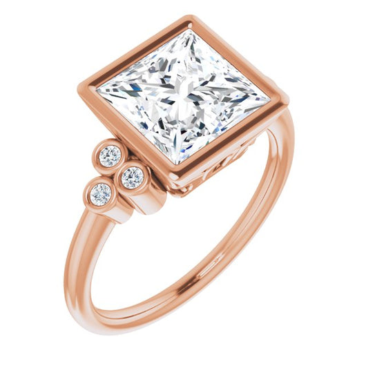 10K Rose Gold Customizable 7-stone Princess/Square Cut Style with Triple Round-Bezel Accent Cluster Each Side