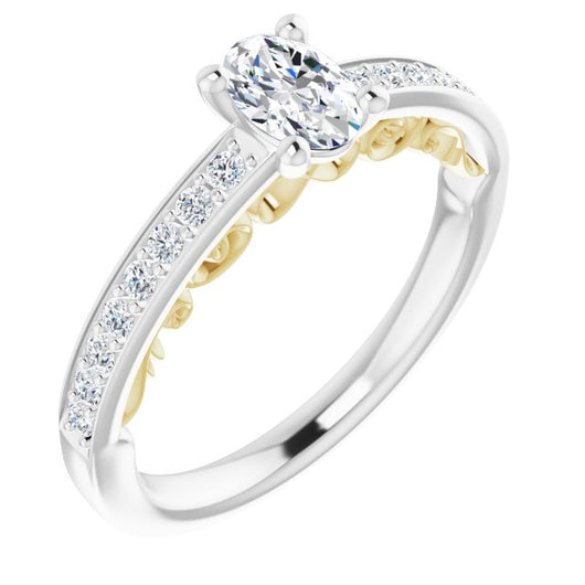 14K White & Yellow Gold Customizable Oval Cut Design featuring 3-Sided Infinity Trellis and Round-Channel Accented Band