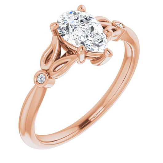 10K Rose Gold Customizable 3-stone Pear Cut Design with Thin Band and Twin Round Bezel Side Stones