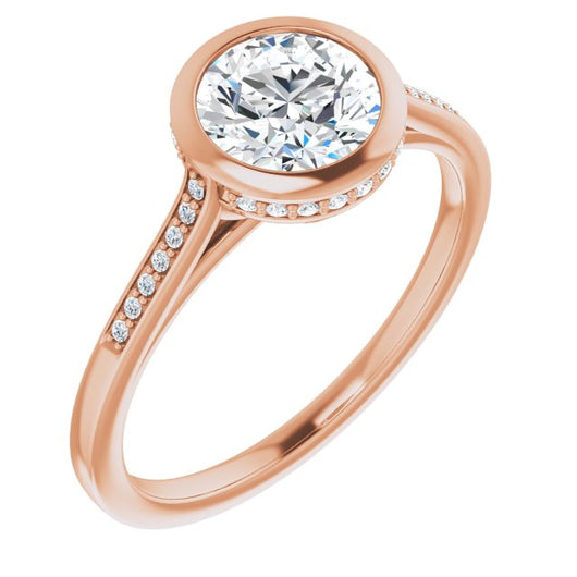 10K Rose Gold Customizable Cathedral-Bezel Round Cut Style with Under-halo and Shared Prong Band