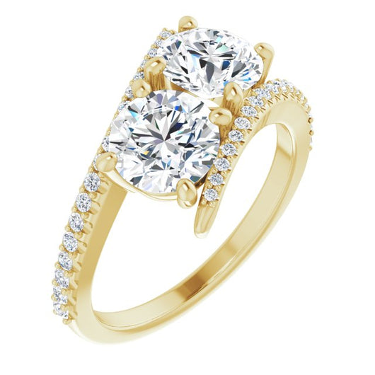 10K Yellow Gold Customizable Double Round Cut 2-stone Design with Ultra-thin Bypass Band and Pavé Enhancement