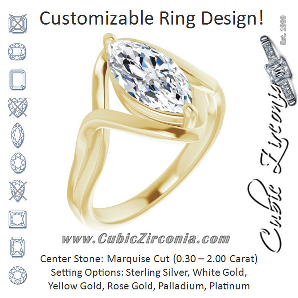 Cubic Zirconia Engagement Ring- The Helene (Customizable Marquise Cut Hurricane-inspired Bypass Solitaire)