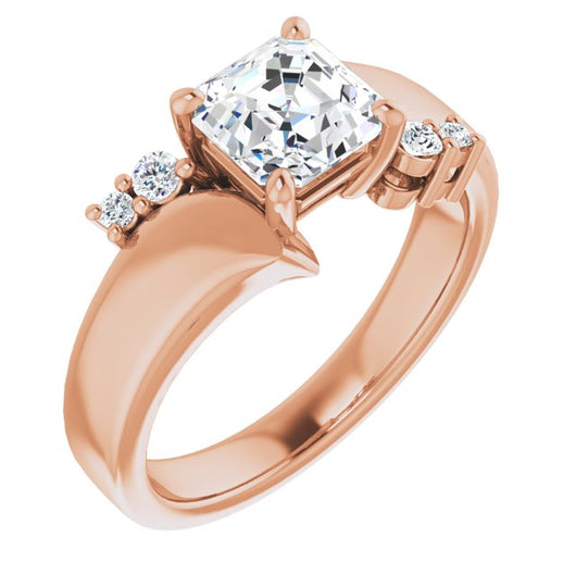 10K Rose Gold Customizable 5-stone Asscher Cut Style featuring Artisan Bypass