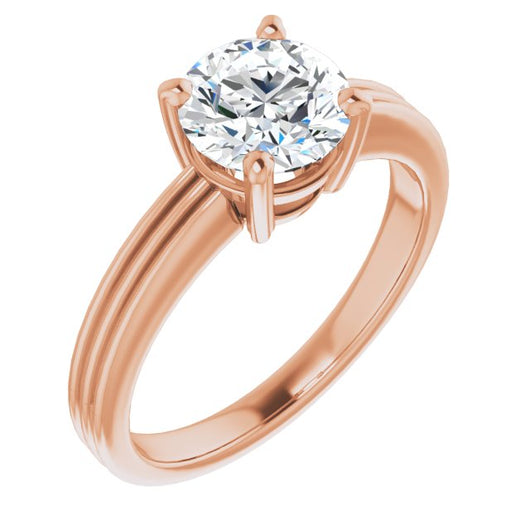 10K Rose Gold Customizable Round Cut Solitaire with Double-Grooved Band