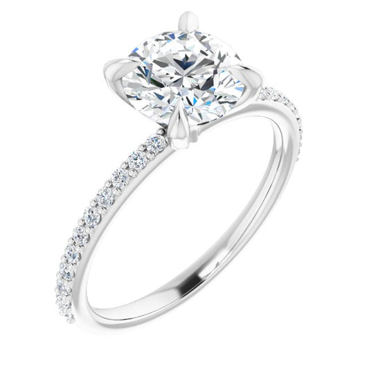 10K White Gold Customizable Round Cut Style with Delicate Pavé Band