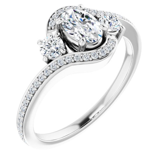 10K White Gold Customizable Oval Cut Bypass Design with Semi-Halo and Accented Band