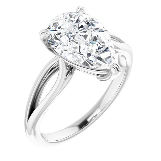 10K White Gold Customizable Pear Cut Solitaire with Wide-Split Band