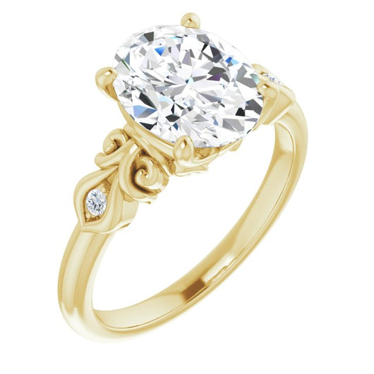 10K Yellow Gold Customizable 3-stone Oval Cut Design with Small Round Accents and Filigree