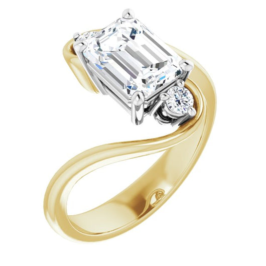 14K Yellow & White Gold Customizable 3-stone Emerald/Radiant Cut Setting featuring Artisan Bypass