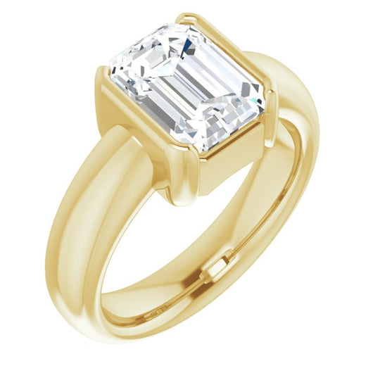 10K Yellow Gold Customizable Bezel-set Emerald/Radiant Cut Solitaire with Thick Band