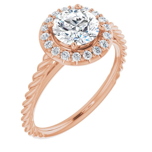 10K Rose Gold Customizable Cathedral-set Round Cut Design with Halo and Twisty Rope Band