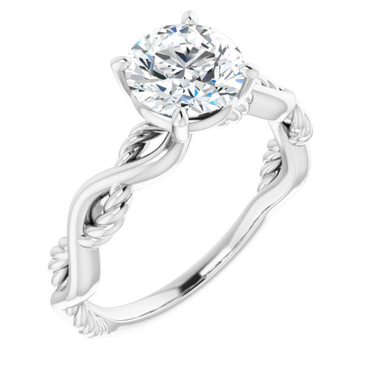 10K White Gold Customizable Round Cut Solitaire with Twisting Split Band