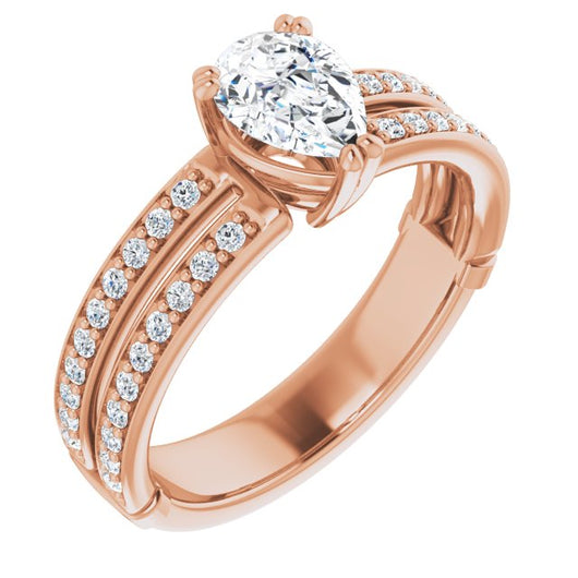 10K Rose Gold Customizable Pear Cut Design featuring Split Band with Accents